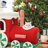 Árbol para gatos con tren de hadas navideño