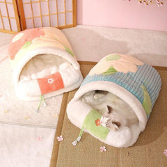 Flower Warm Sleeping Bag Cat Bed