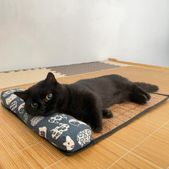 Summer Cooling Rattan Pet Mat with Bolster Pillow