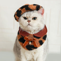 Stylish Cat Beret and Bib Set
