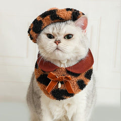 Stylish Cat Beret and Bib Set