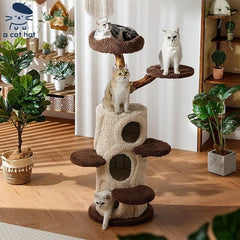 Mushroom Forest Multi-Level Solid Wood Cat Tree