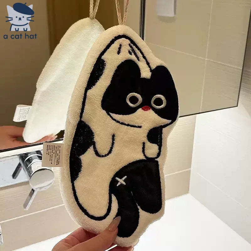 Hängendes Handtuch mit Kuh-Katze-Motiv