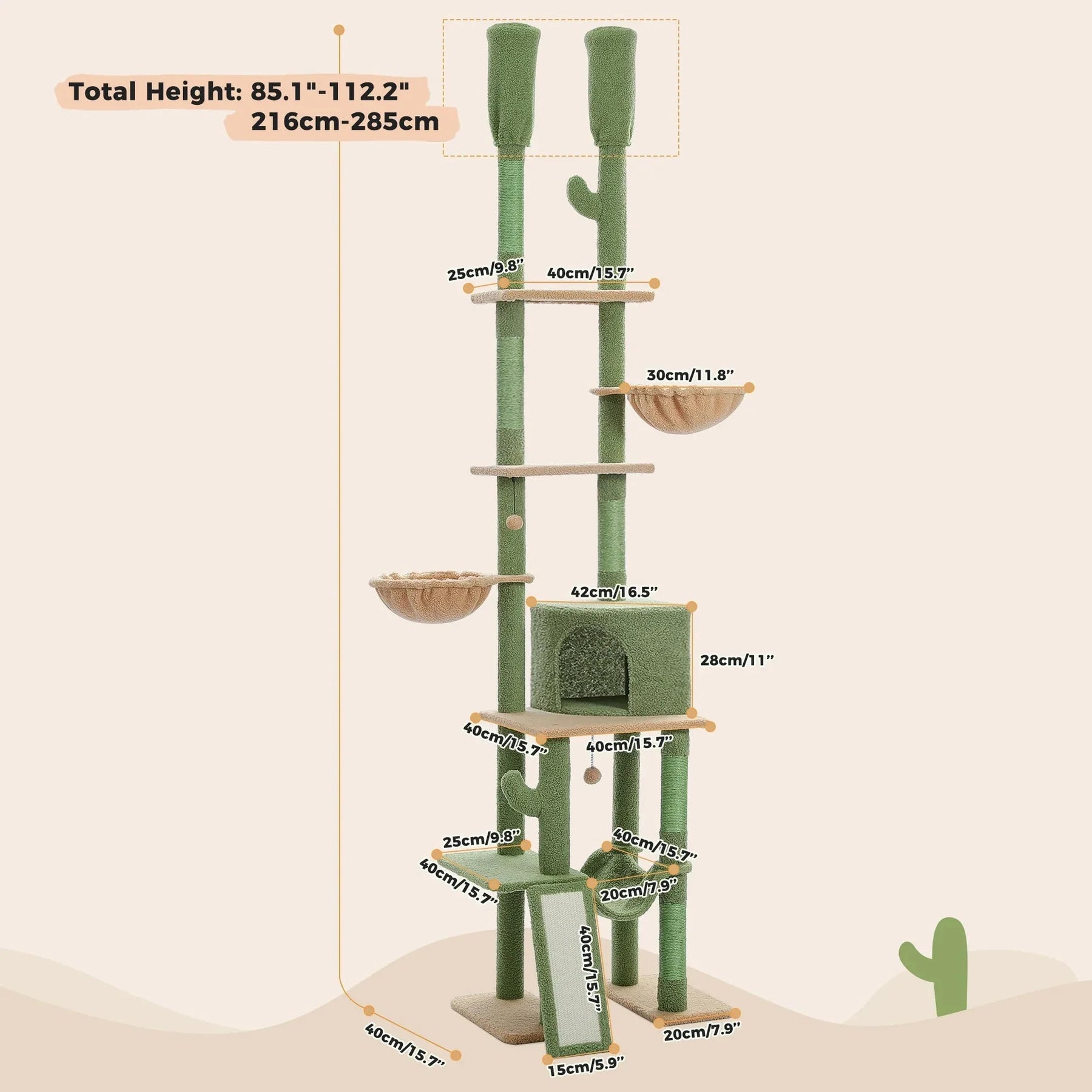 Vertikaler Katzenbaum mit Kaktusmotiv
