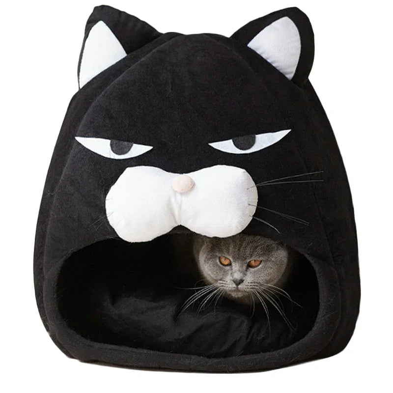 Griesgrämige schwarze Katze Katzenhöhle