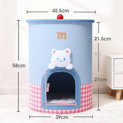 Cute Kitty Barrel 2-in-1 Cat Bed & Storage Bin