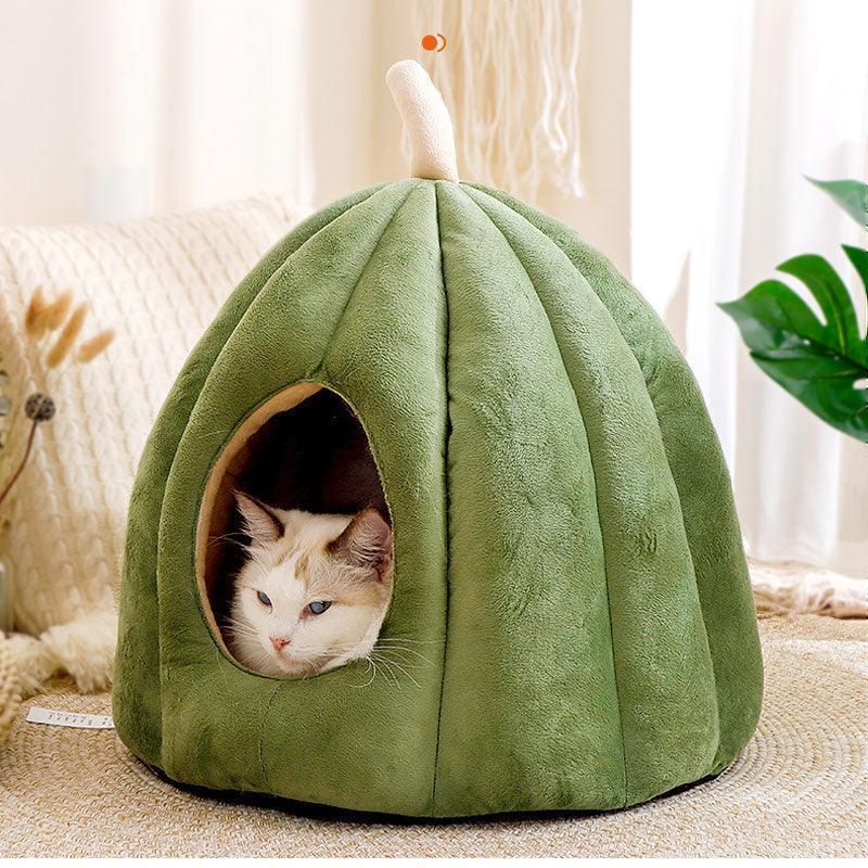 Pumpkin Warm Semi-Enclosed Cat Bed