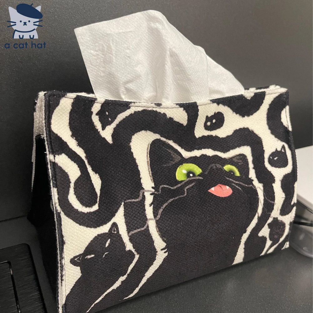 Witzige Taschentuchbox mit schwarzer Katze 