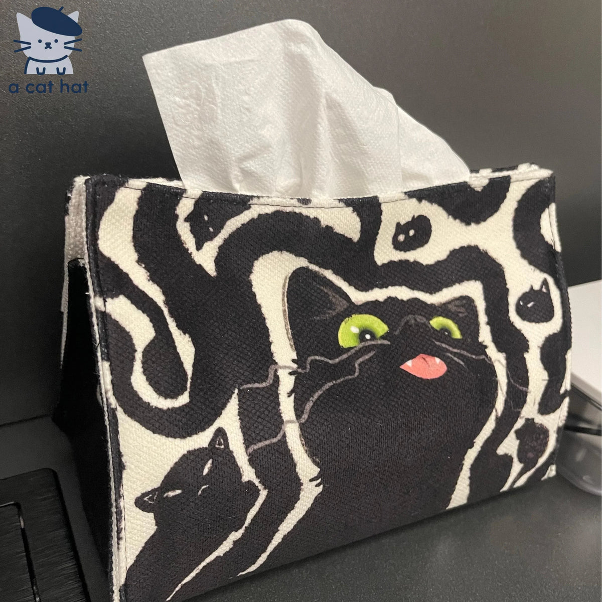 Witty Black Cat Tissue Box