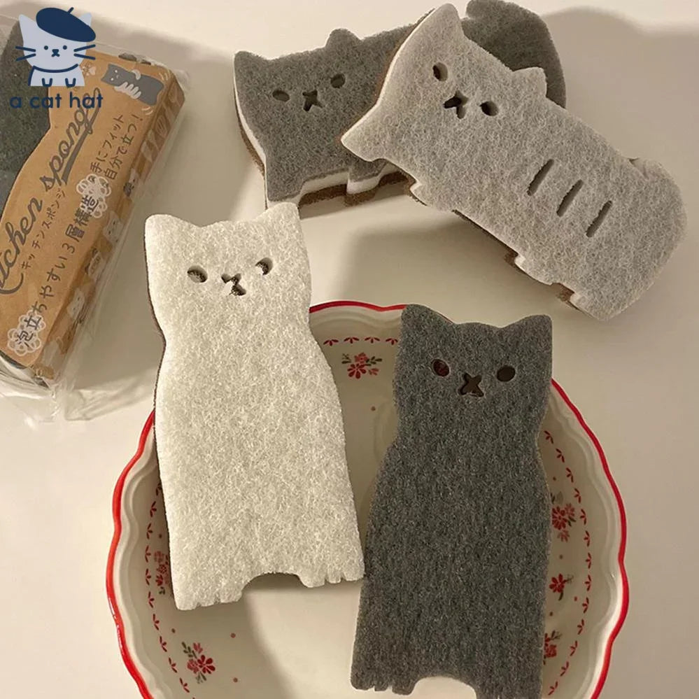 3-lagiger, niedlicher Katzen-Spülschwamm 