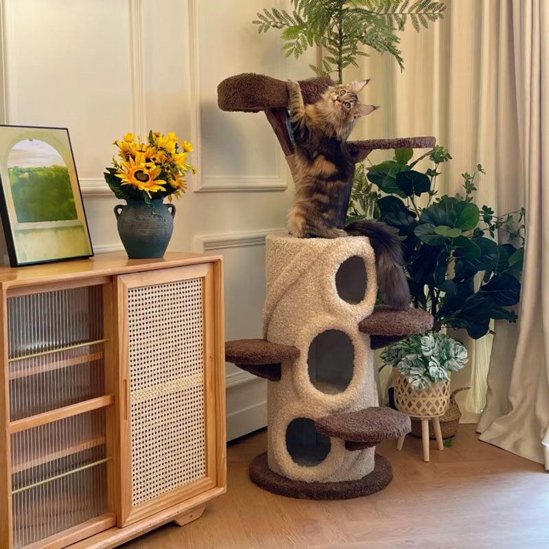 Mushroom Forest Multi-Level Solid Wood Cat Tree