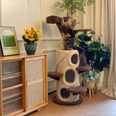 Mushroom Forest Multi-Level Solid Wood Cat Tree