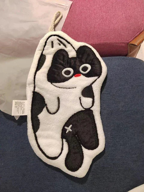 Hängendes Handtuch mit Kuh-Katze-Motiv