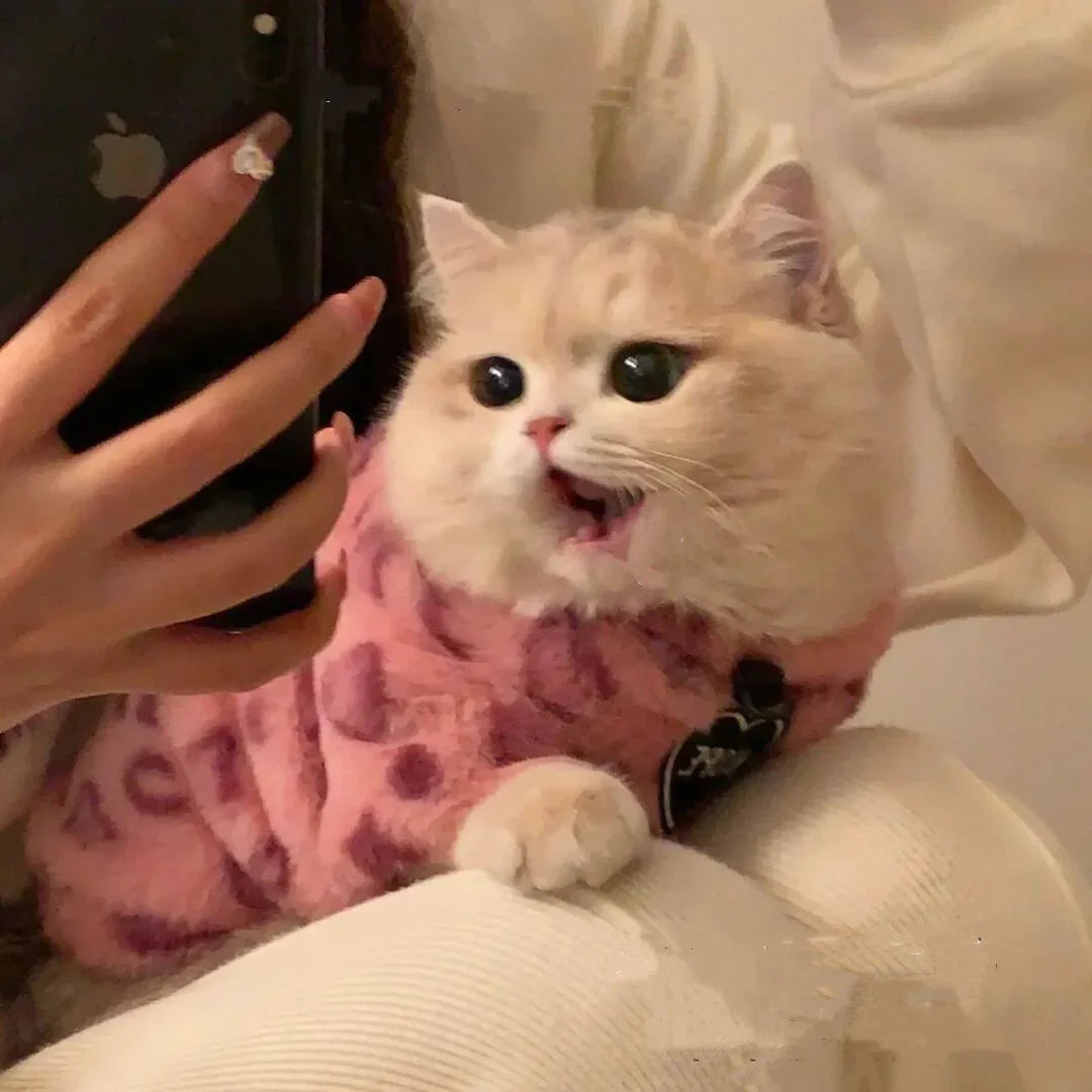 Pink Leopard Print Cat Sweater