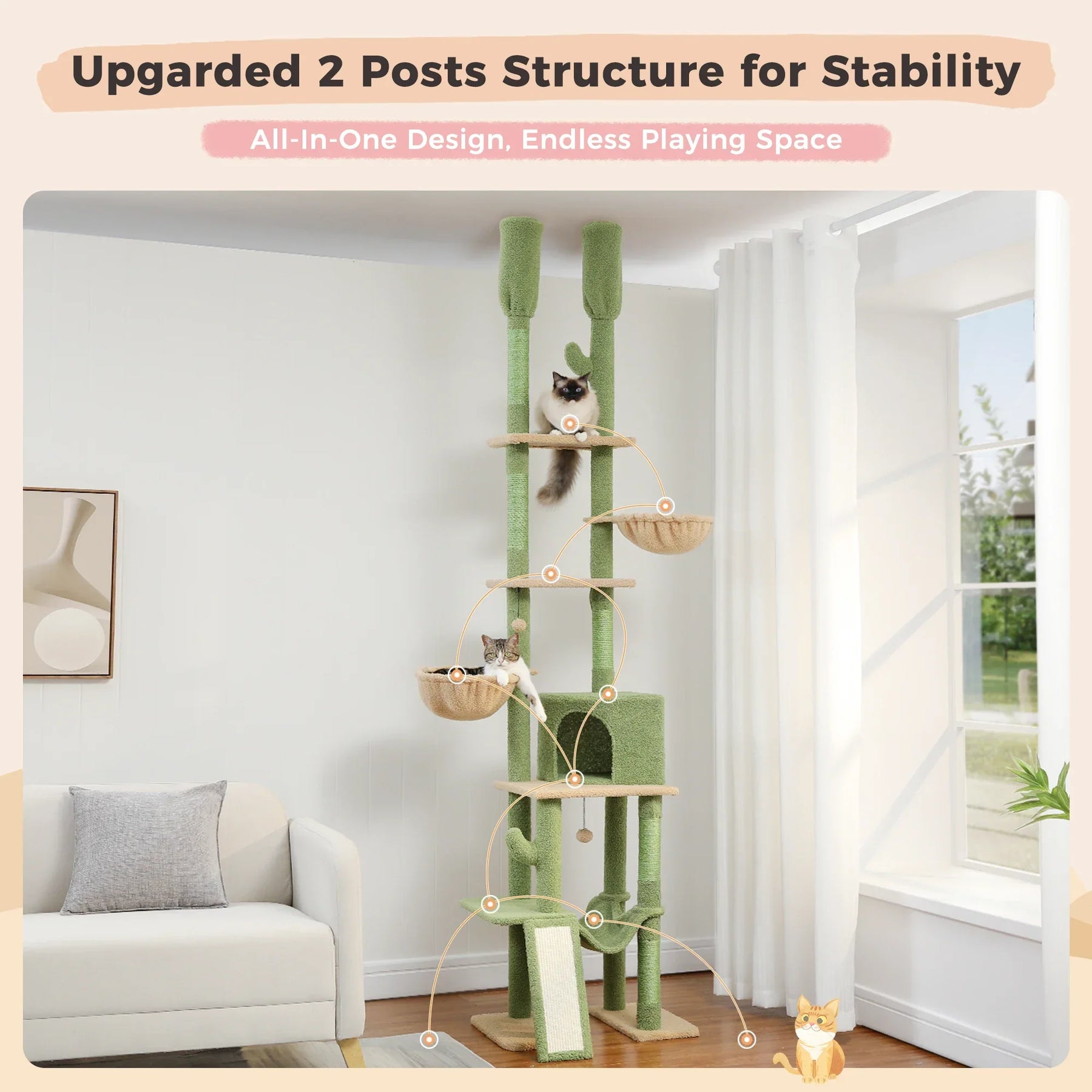 Vertikaler Katzenbaum mit Kaktusmotiv