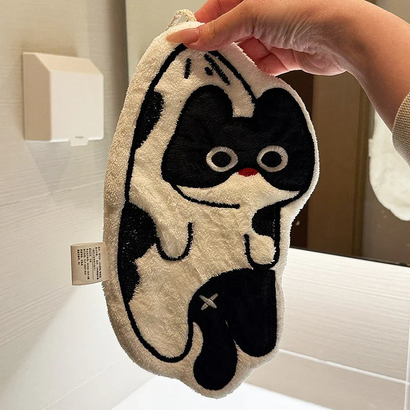 Hängendes Handtuch mit Kuh-Katze-Motiv