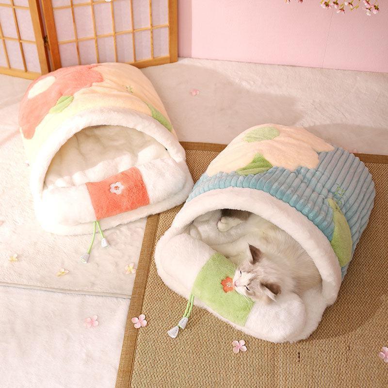Blumen-Warmschlafsack Katzenbett