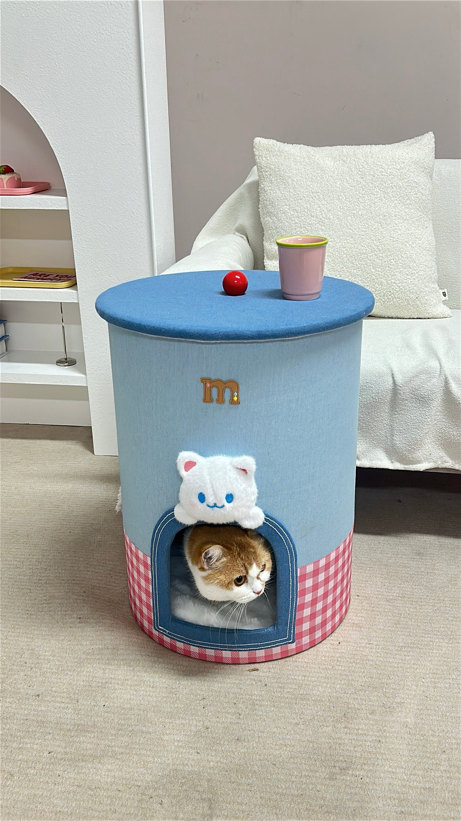Cama y contenedor de almacenamiento 2 en 1 Cute Kitty Barrel para gatos