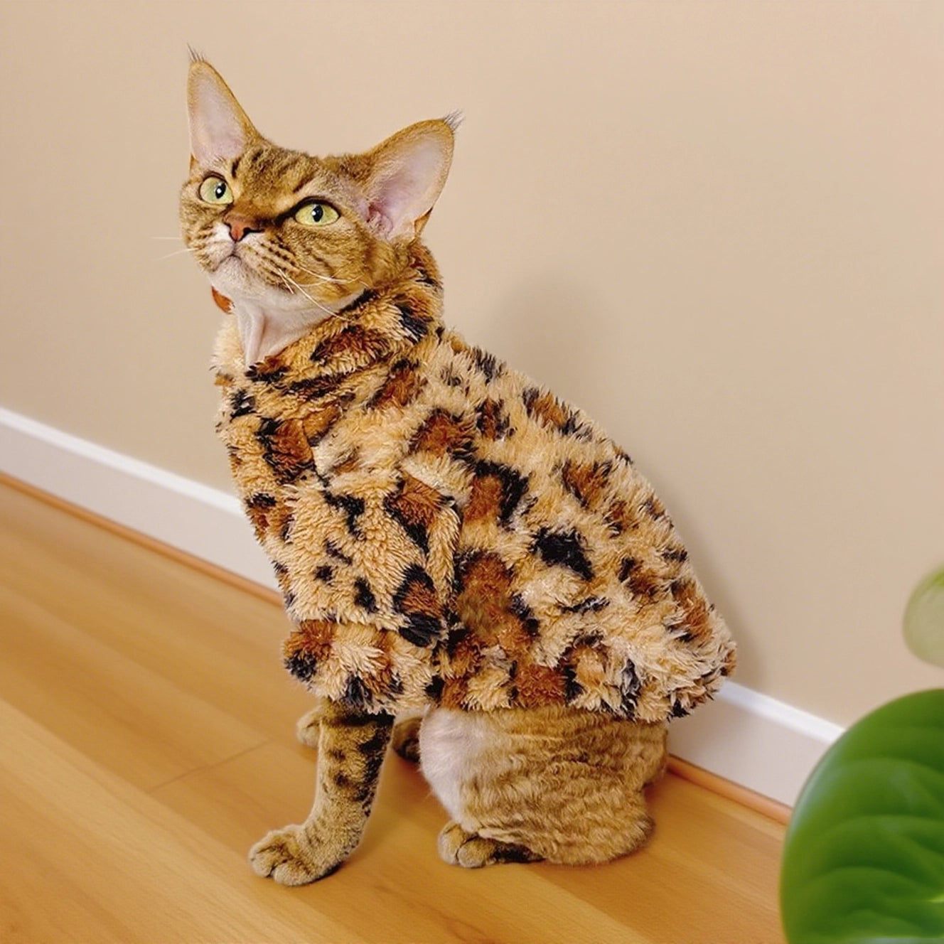 Leopard - Print Fuzzy Cat Sweater