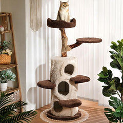 Mushroom Forest Multi-Level Solid Wood Cat Tree