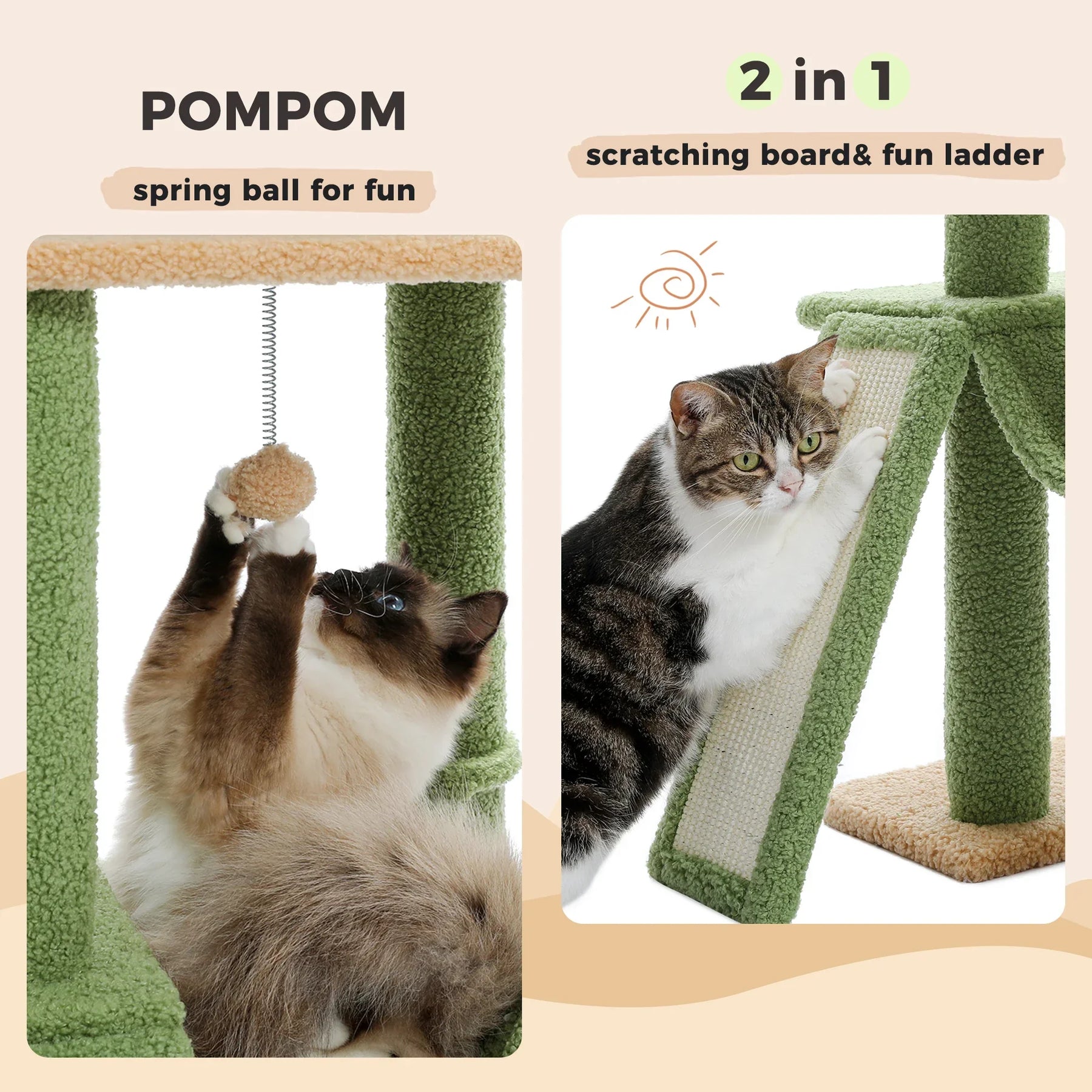 Vertikaler Katzenbaum mit Kaktusmotiv