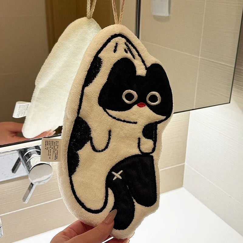 Hängendes Handtuch mit Kuh-Katze-Motiv