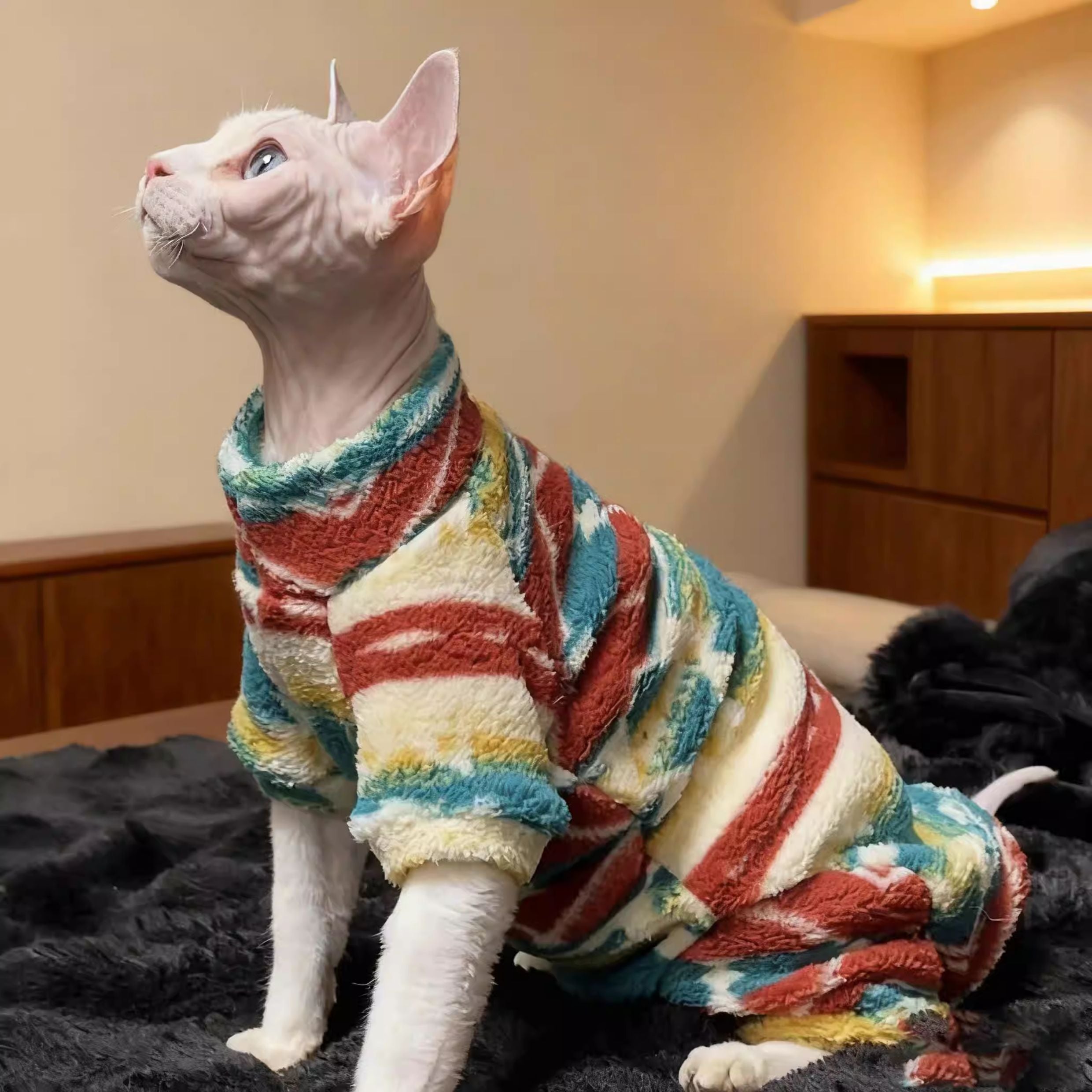 Colorful Tie - Dye Furry Cat Sweater