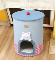 Cama y contenedor de almacenamiento 2 en 1 Cute Kitty Barrel para gatos