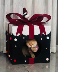 Christmas Surprise Gift Box Cat Bed