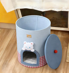Cute Kitty Barrel 2-in-1 Cat Bed & Storage Bin