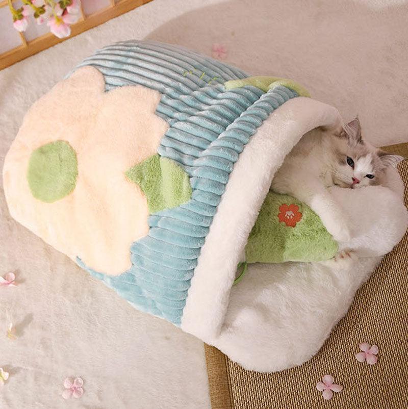Blumen-Warmschlafsack Katzenbett