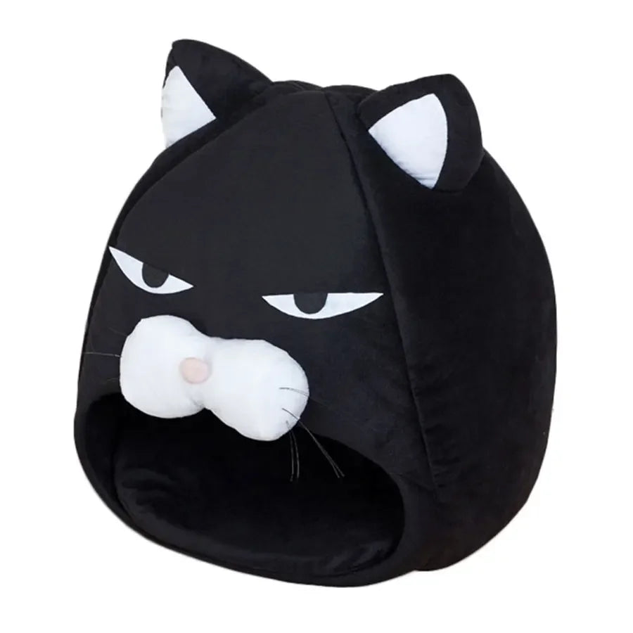Griesgrämige schwarze Katze Katzenhöhle