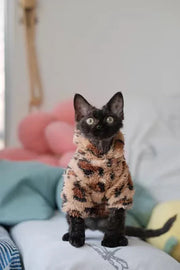 Leopard - Print Fuzzy Cat Sweater
