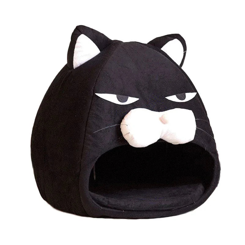 Griesgrämige schwarze Katze Katzenhöhle