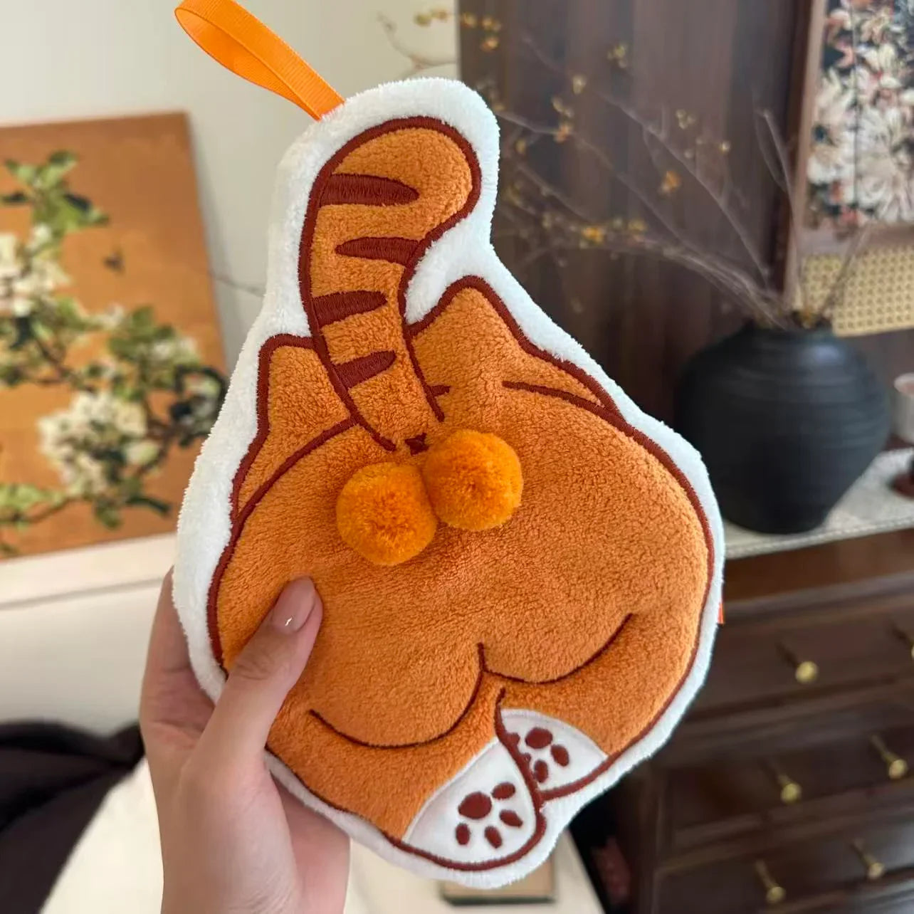 Toalla de mano colgante con forma de huevo de gato