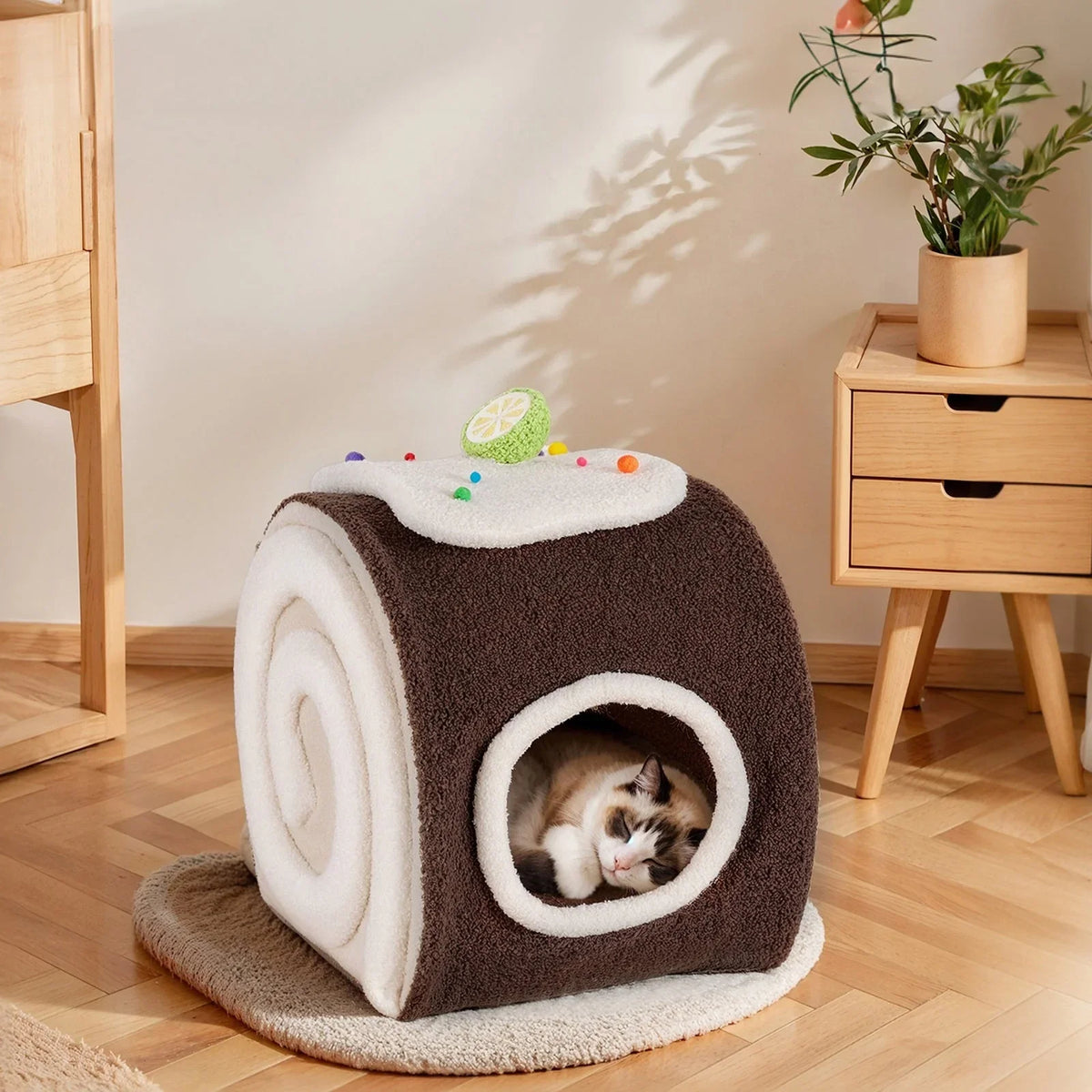 Chocolate Swiss Roll Cat Cave