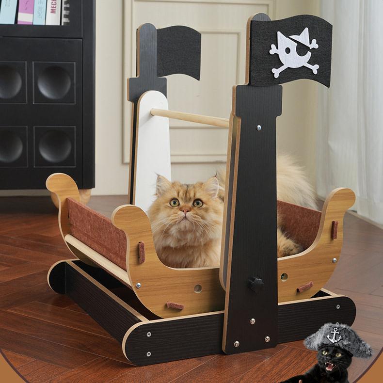 Captain Meow Pirate Ship Swing Cat Bed