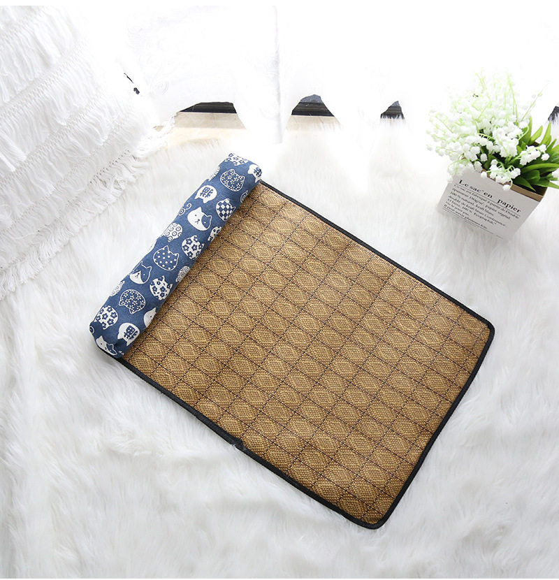 Summer Cooling Rattan Pet Mat with Bolster Pillow