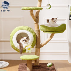 Natural Wood Multi-Level Cat Tree