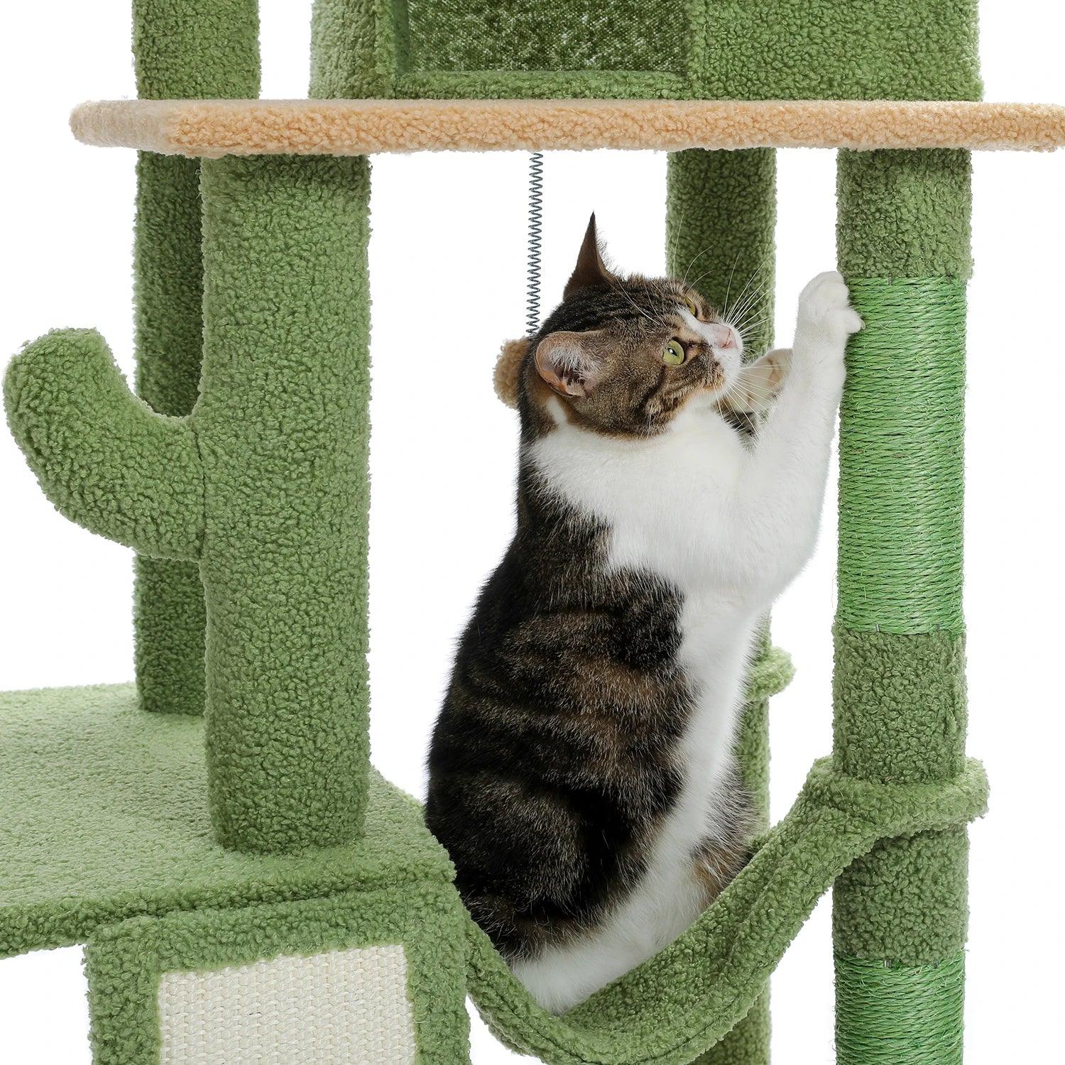 Vertikaler Katzenbaum mit Kaktusmotiv
