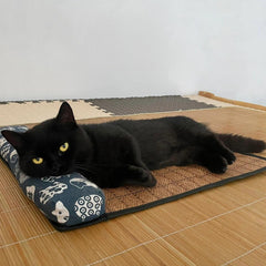 Summer Cooling Rattan Pet Mat with Bolster Pillow