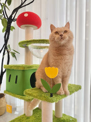 Katzenbaum mit Pilzmotiv im Mario Bros.-Stil