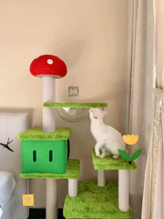 Katzenbaum mit Pilzmotiv im Mario Bros.-Stil