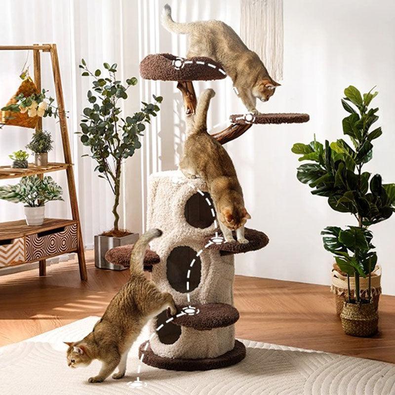 Mushroom Forest Multi-Level Solid Wood Cat Tree