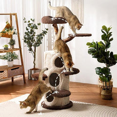 Mushroom Forest Multi-Level Solid Wood Cat Tree