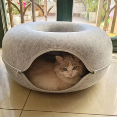 CircleFun Felt Tunnel Cat Bed (Enclosed Secure Tire Style)