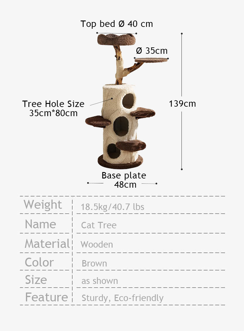 Mushroom Forest Multi-Level Solid Wood Cat Tree