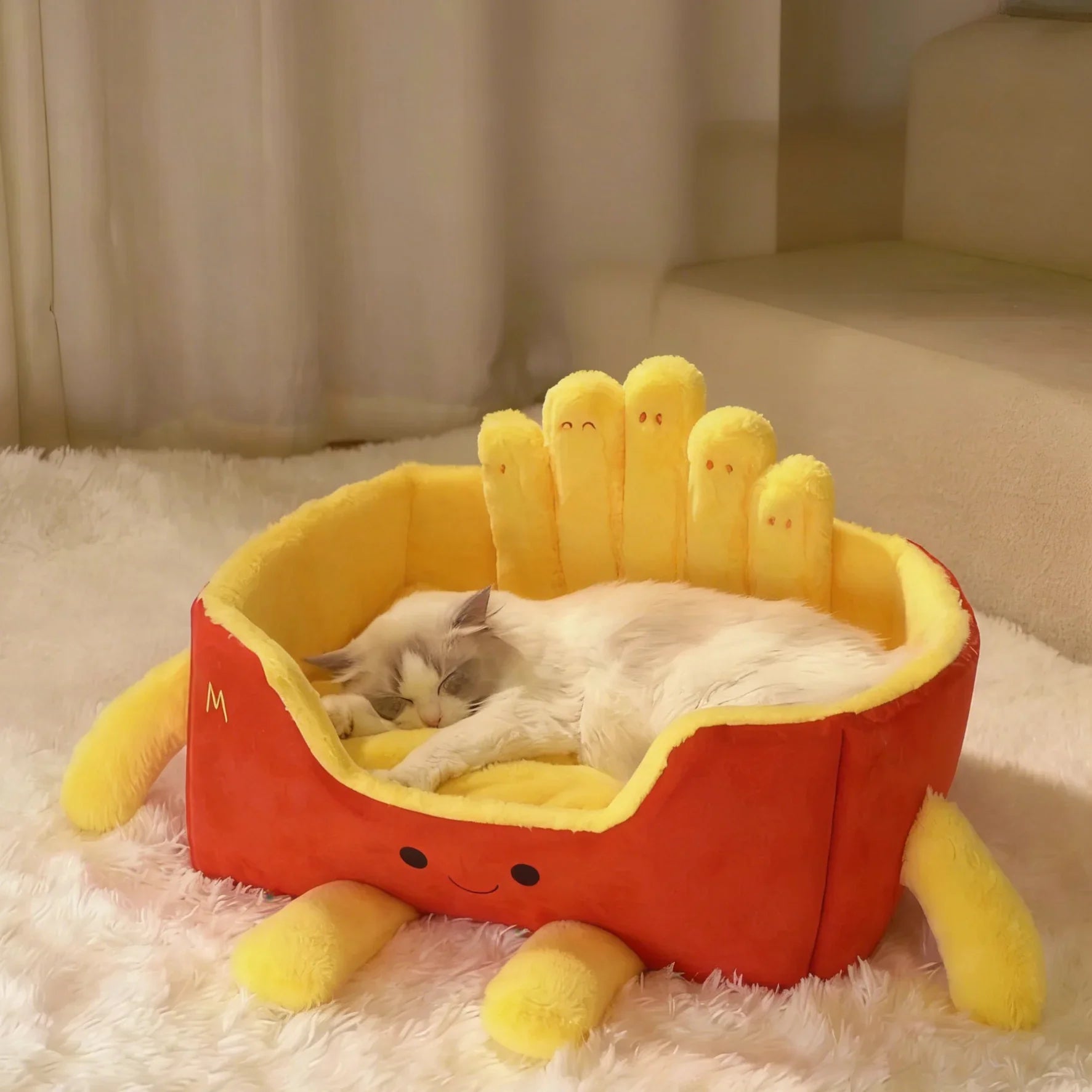 Katzenbett aus einer Pommes-Frites-Box 