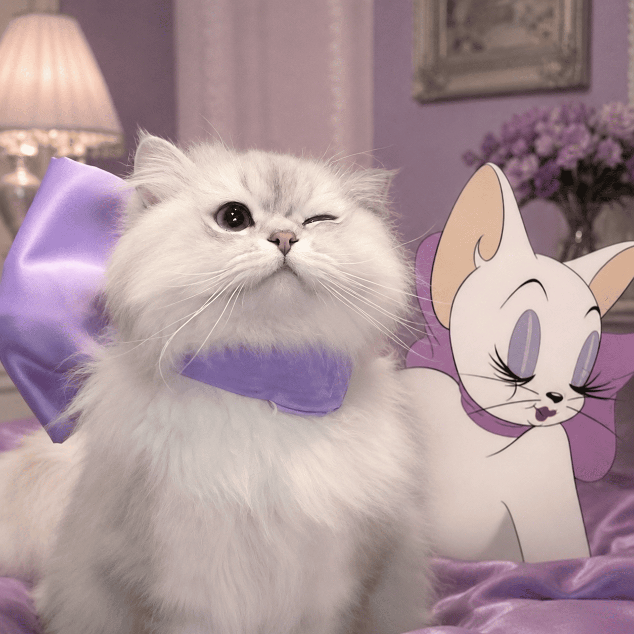 Tom und Jerry Weiße Katze Schleifen-Halsband – Haustier-Cosplay-Accessoire