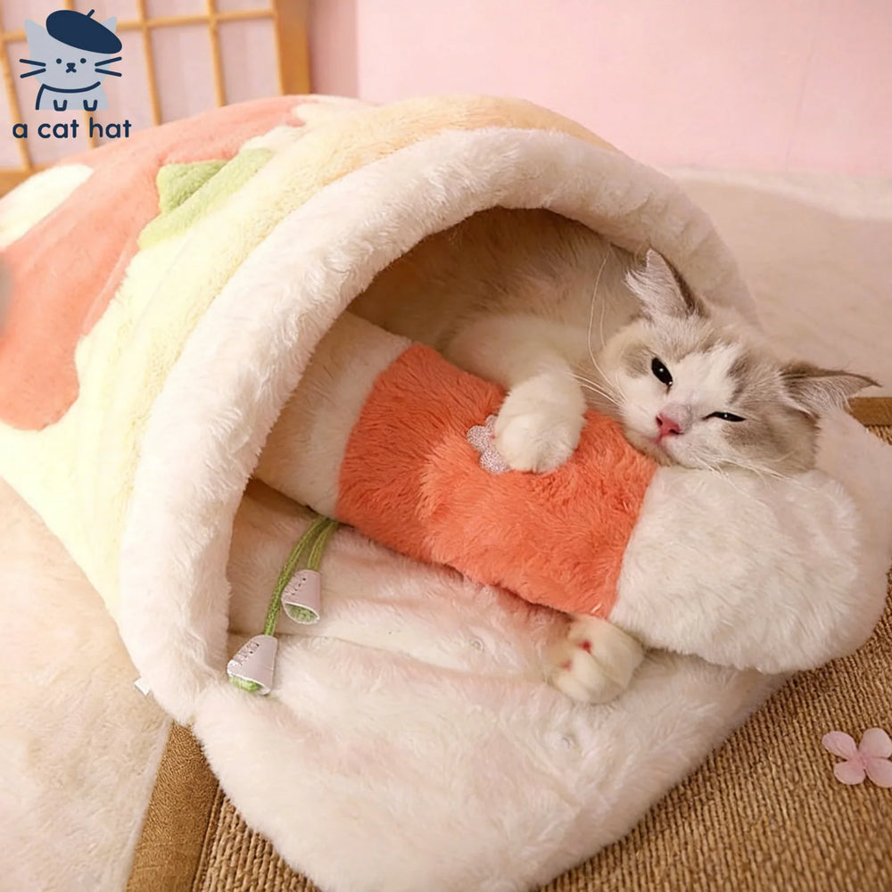 Blumen-Warmschlafsack Katzenbett